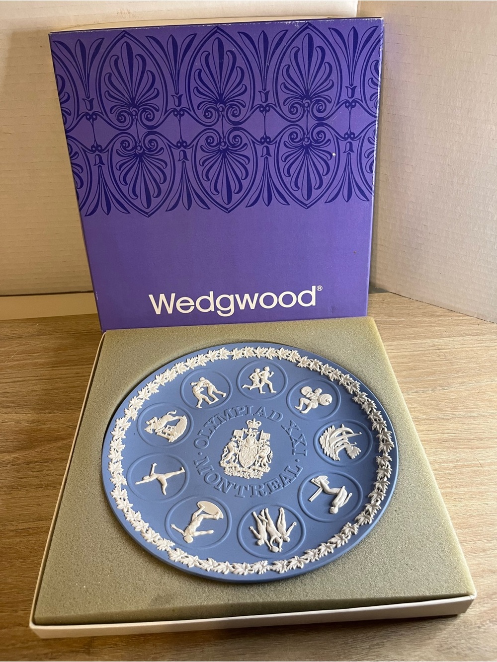 Wedgwood Blue and White Jasperware Commemorative Plate Montreal Olympics